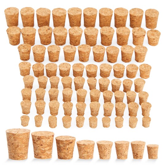 80-Pcs Small Cork Stoppers Assorted Sizes - Mini Tapered Cork Plugs for Wine Bottles, Salt and Pepper Shakers, Crafts (Bulk Pack, 8 Sizes)